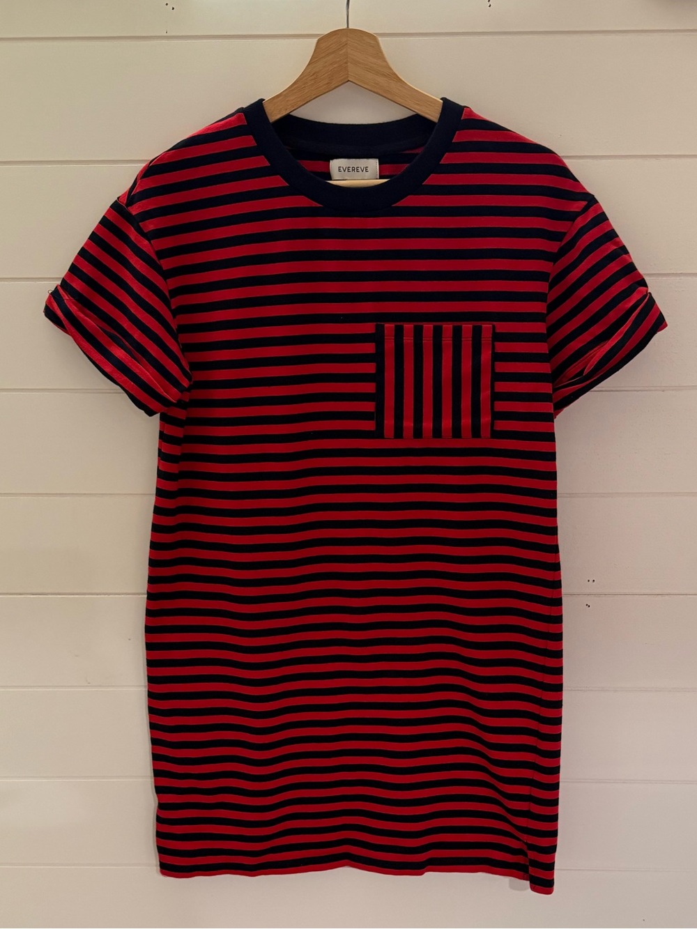 Evereve Red Navy Striped Pocket T-Shirt Mini Dress Women’s Small Casual Knit